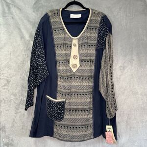 VTG Lida Caputo By Lauren Womens 3X Multi Print Artsy Lagenlook Tunic Blouse NWT